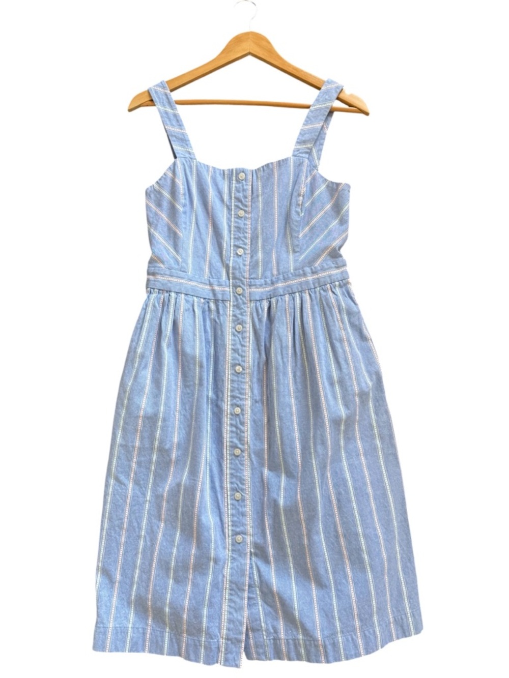 Draper James Blue Stripe Midi Dress Womens 8 Button Front Cotton Sundress